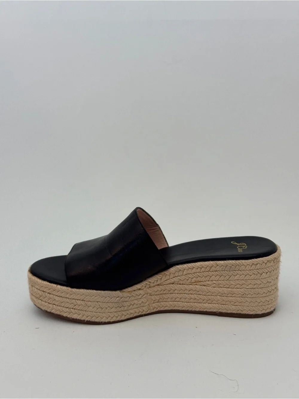 J.Crew Black Leather Espadrille Platform Slide - Women